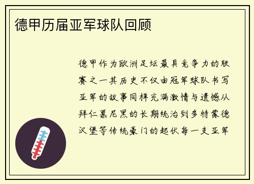 德甲历届亚军球队回顾